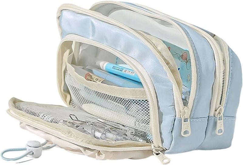 Blue Large Capacity Pencil Case With Handle Multi Compartment Pen Organizer For Students Adults - Image 1